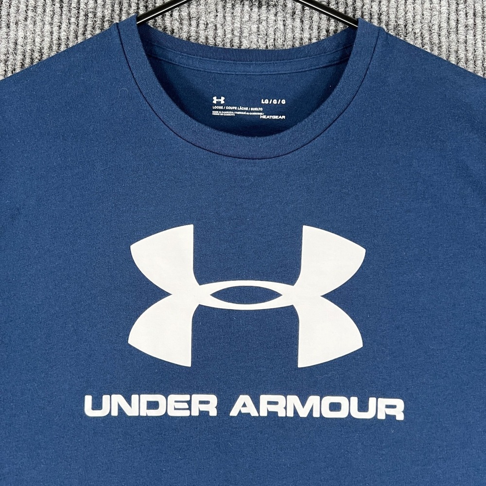 Under Armour Shirt Mens Large Blue Short Sleeve Loose Fit Heat Gear Casual